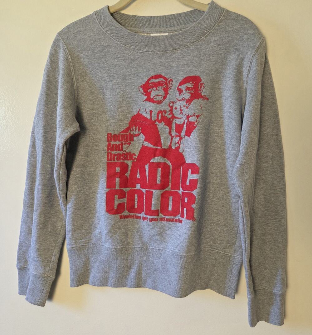 Vintage Radic Color Japan Monkey Graphic Sweatshirt Gray Red Sz M (Fits S)